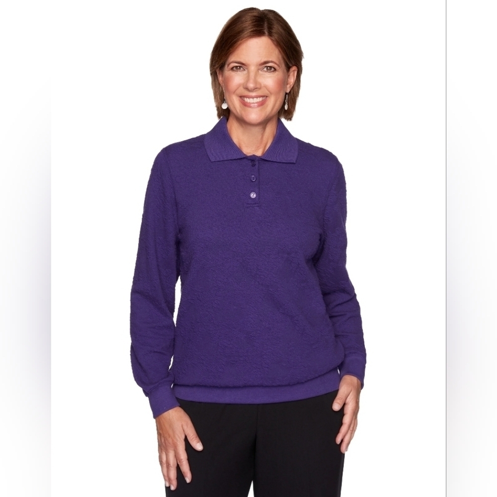 Floral Jaquard Purple Long Sleeve Top XL